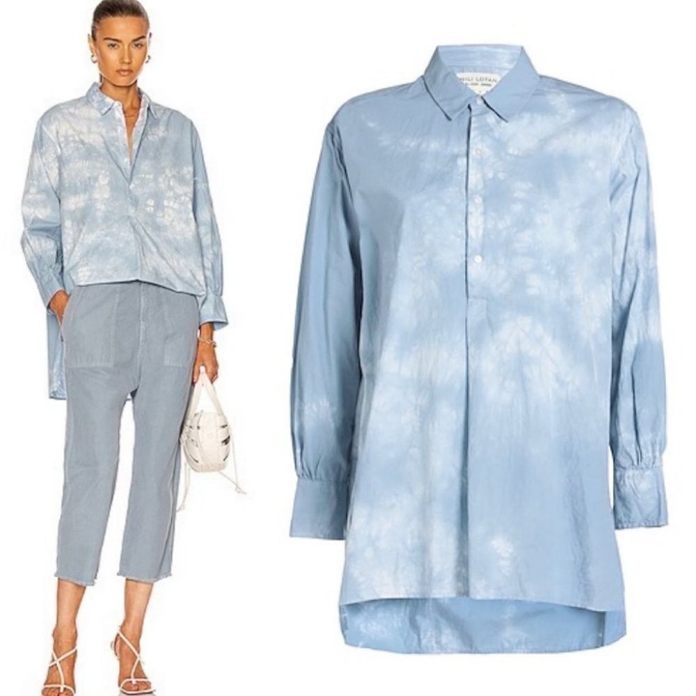 NEW Nili Lotan Sky Blue Oversized Tunic Top Lagenlook‎ Size Large Revolve Boho L